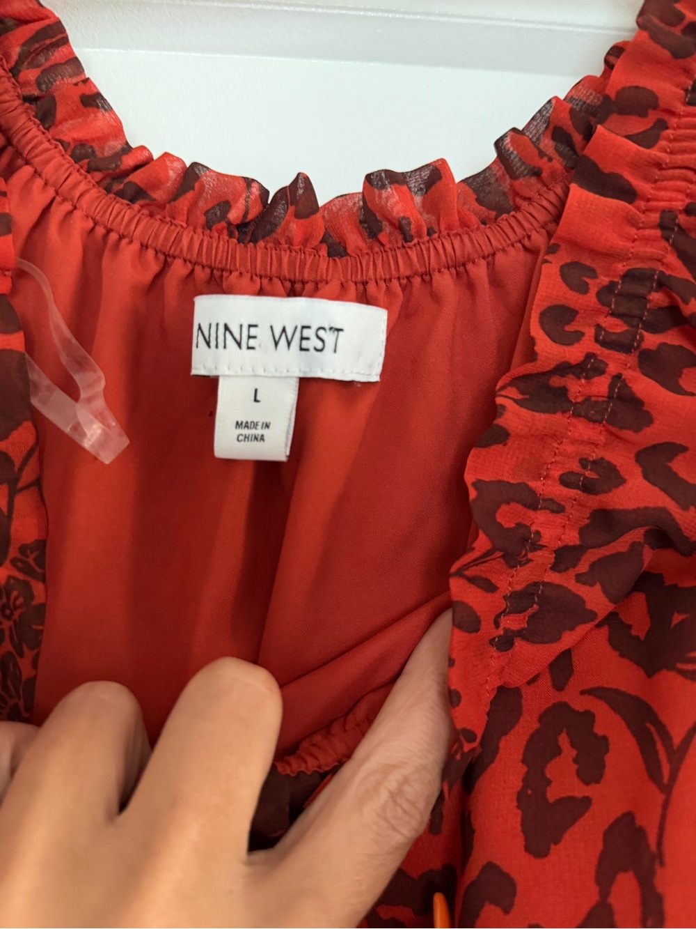 Nine West Red Leopard-Print Long-Sleeve Smocked Dress - Picture 4 of 4